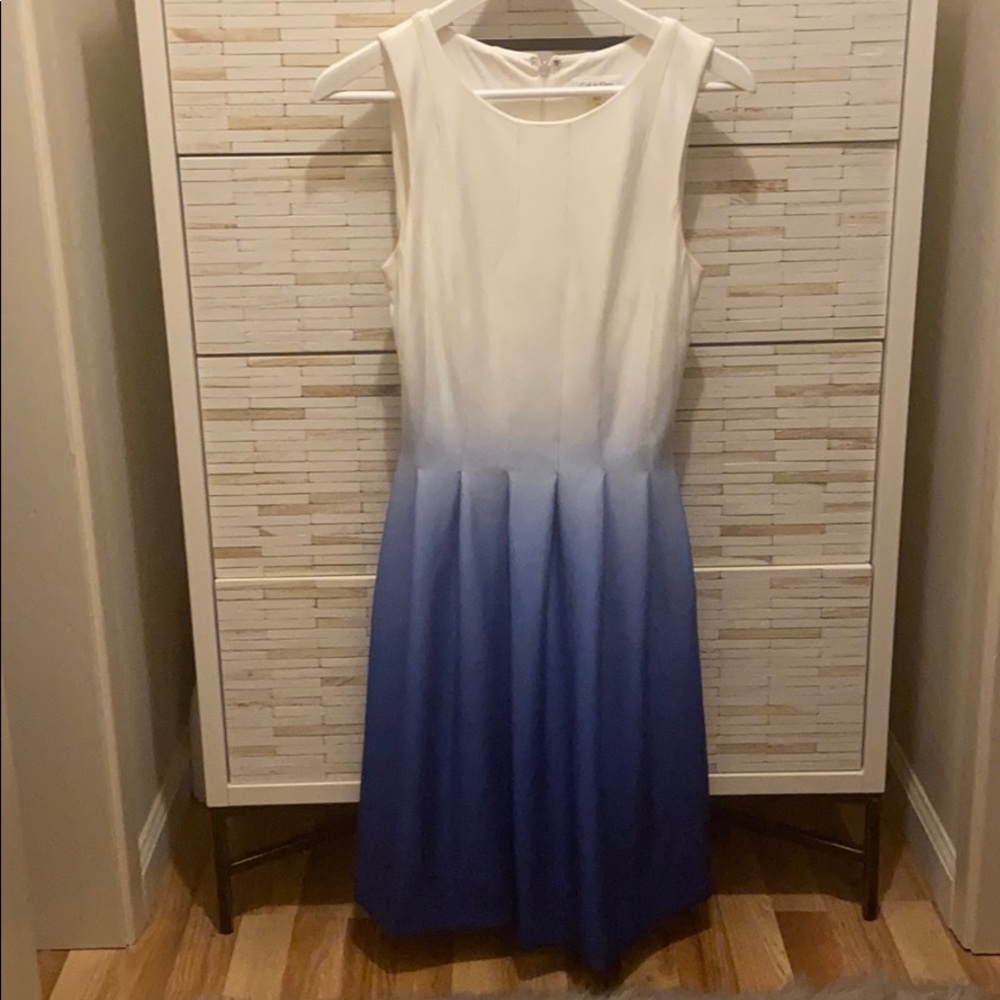 Calvin Klein white blue ombre dress